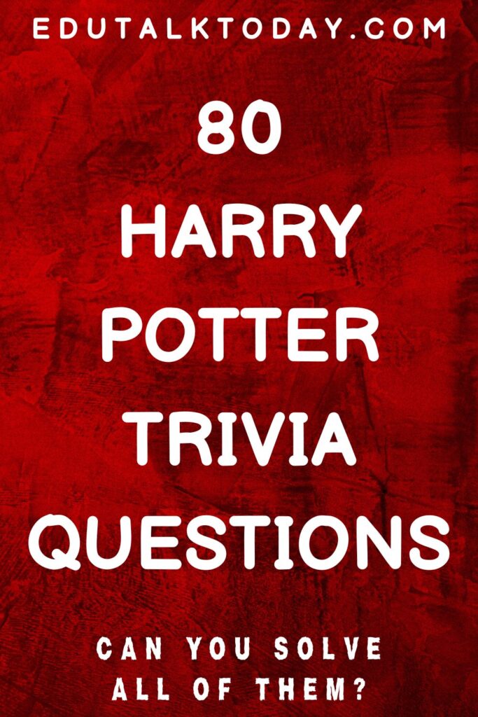 red background image with text - 80 harry potter trivia questions