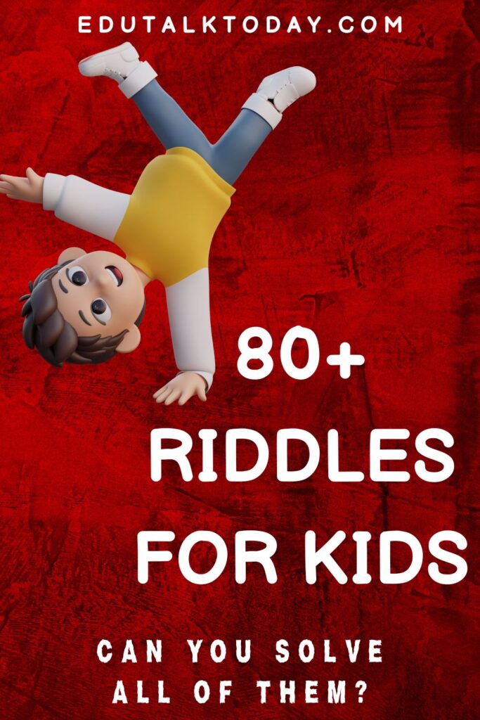 red background image with text - 80+ riddles for kids