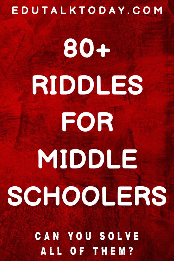 red background image with text - 80+ riddles for middle schoolers