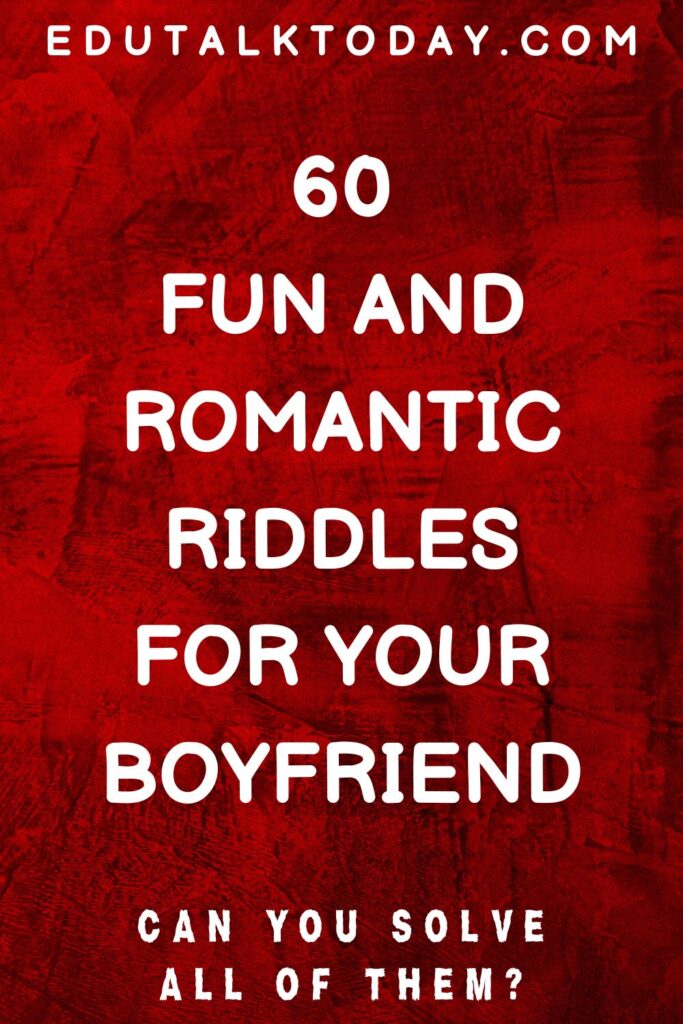 red background image with text - 60 fun and romantic riddles for your boyfriend