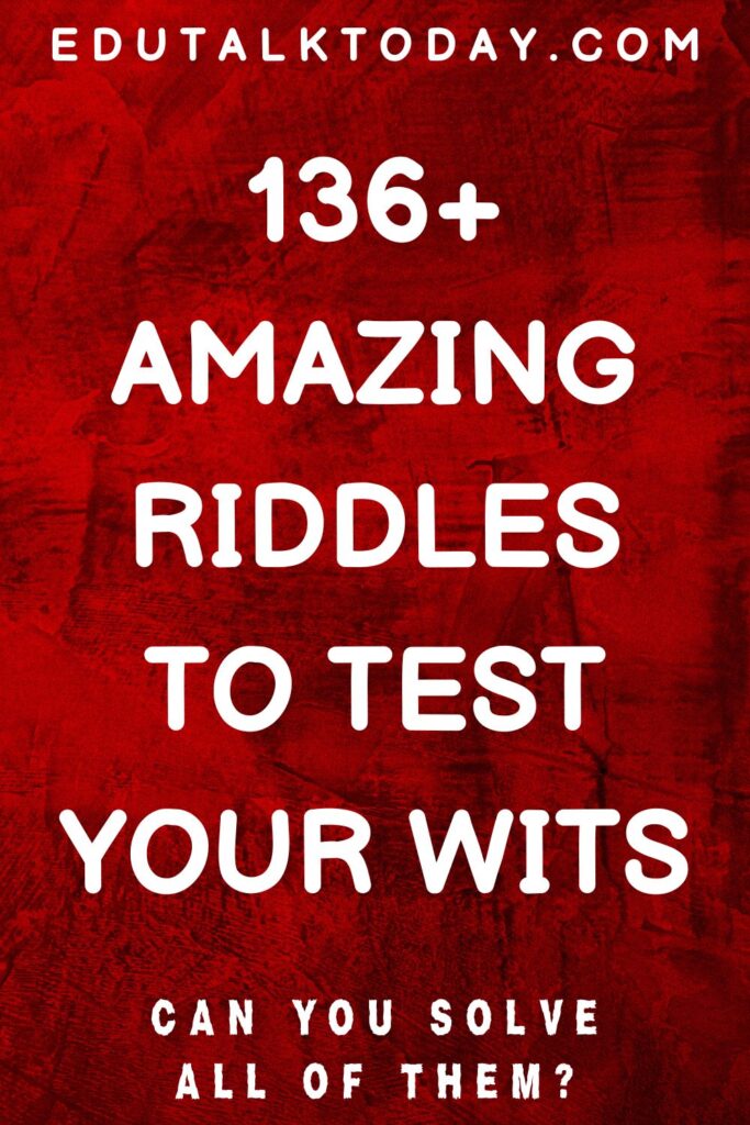red background image with text - 136+ amazing riddles to test your wits