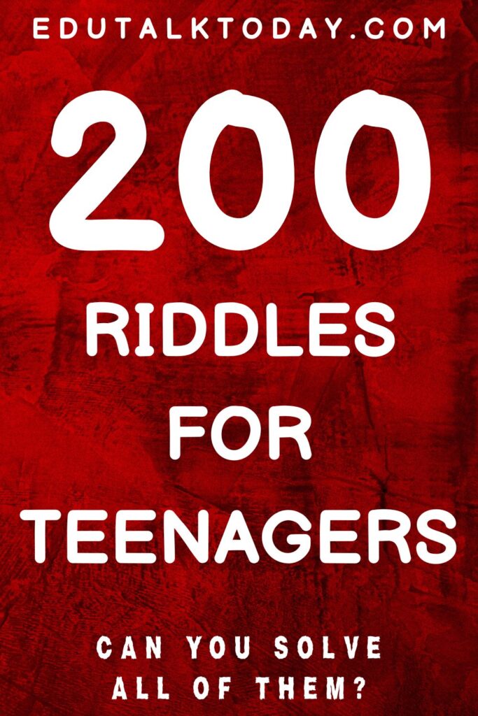red background image with text - 200 riddles for teenagers