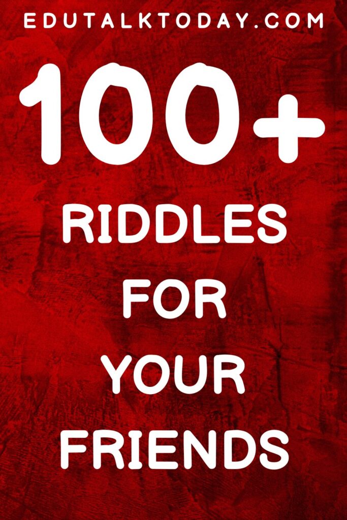 red background image with text - 100+ riddles for your friends