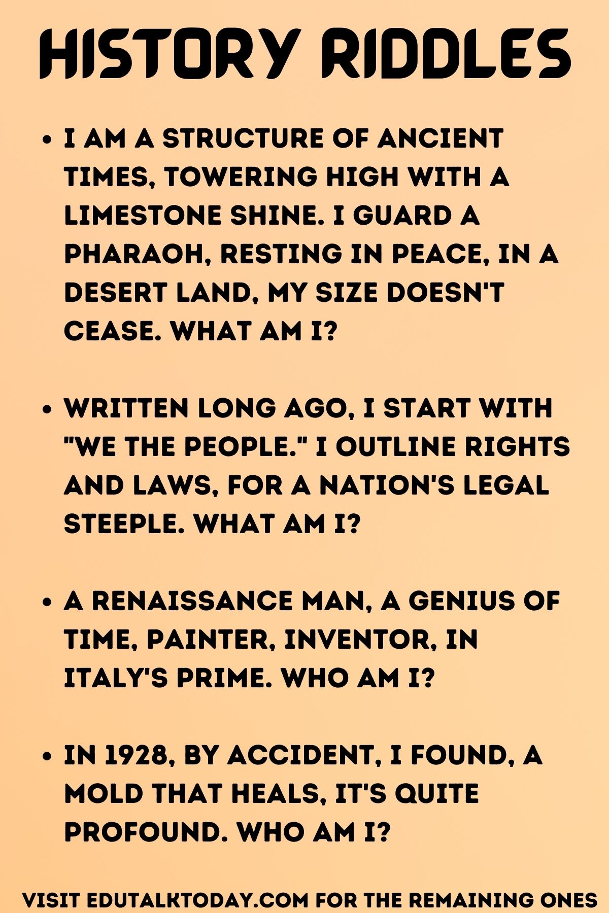 49 History Riddles with Answers EduTalkToday