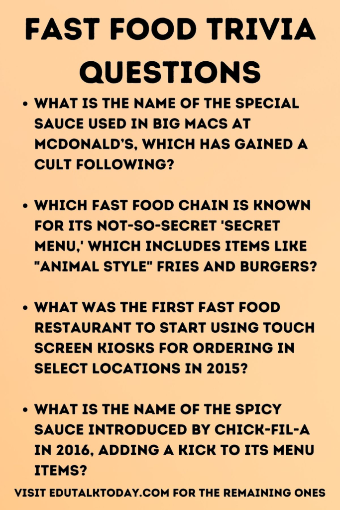 Fast Food Trivia Questions