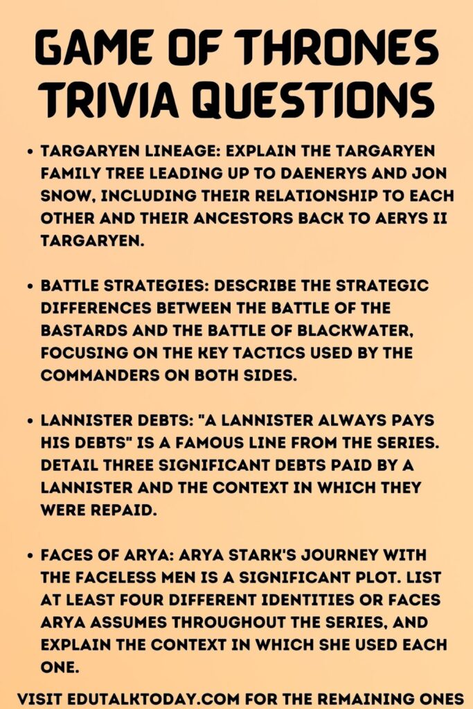 Game of Thrones Trivia Questions