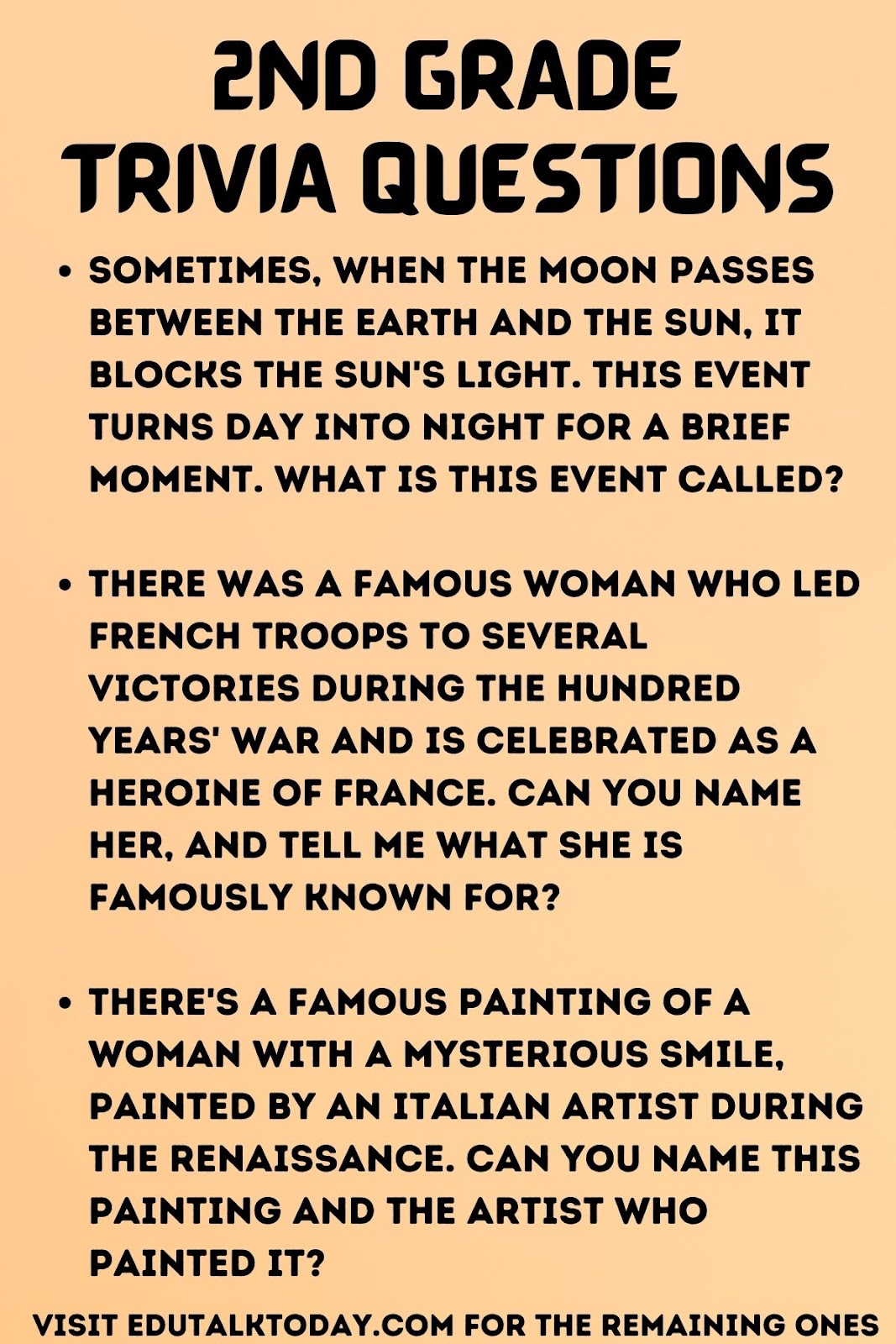36 2nd Grade Trivia Questions - EduTalkToday