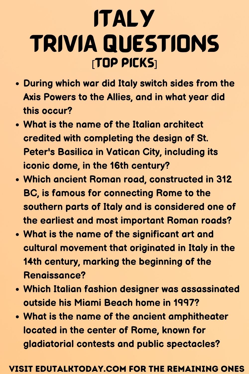 Italy Trivia Questions