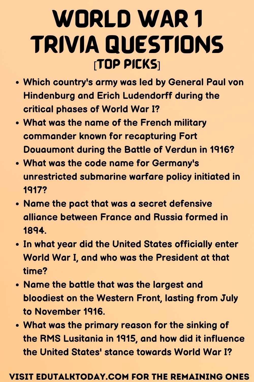 40 World War 1 Trivia Questions