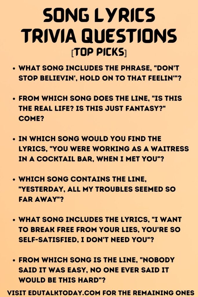 Song Lyrics Trivia Questions