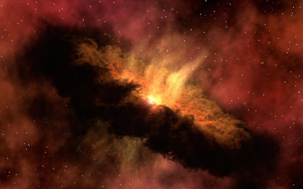 Scientists Recreate a Spark from Earth’s Earliest Days Dramatic image of a cosmic dust cloud with vivid colors and starry sky.
