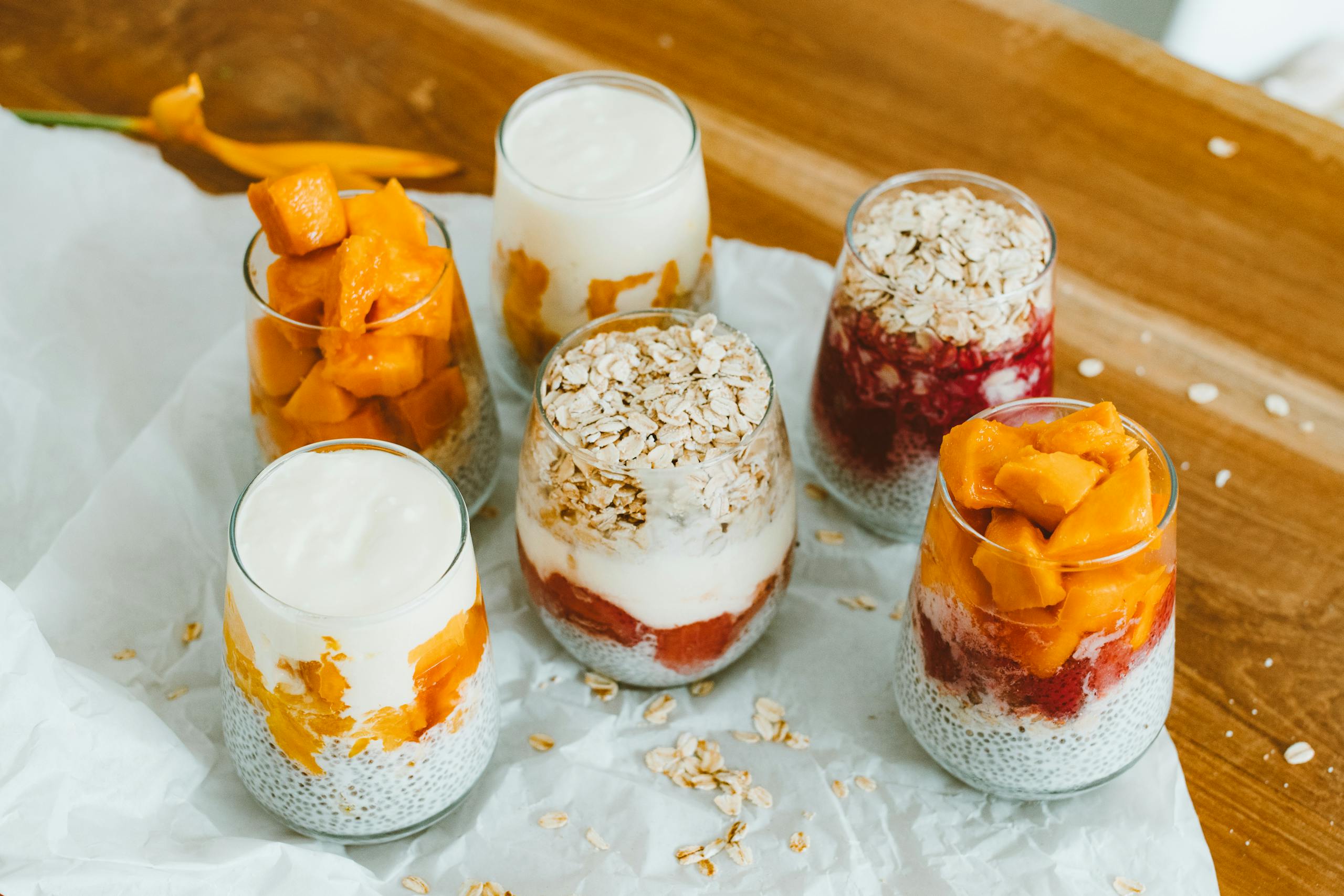 Scientists in Denmark Recreate an Ancient Yogurt Recipe Made With Live Ants Colorful fruit and yogurt parfaits in glasses with oats, perfect for a healthy breakfast.