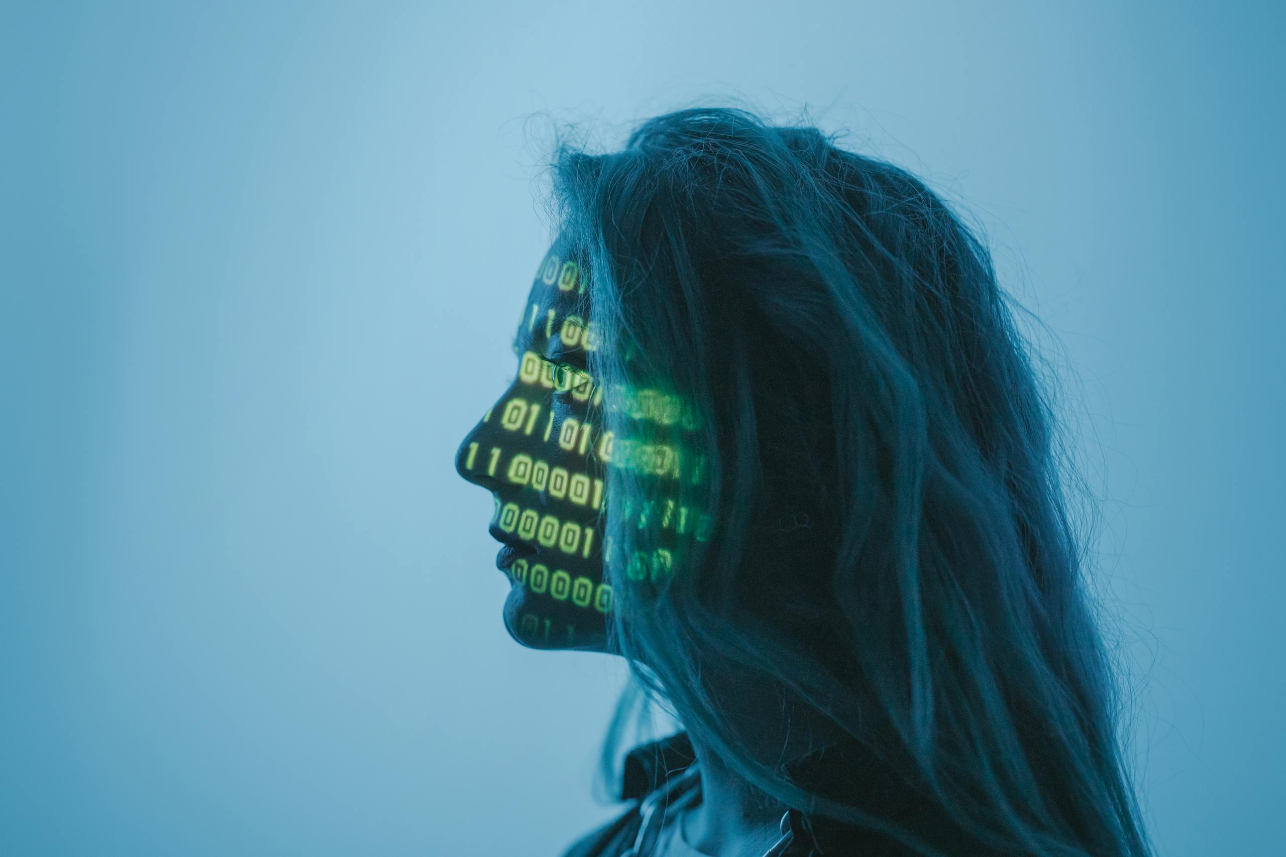 Your Zip Code Might Predict Your Dementia Risk: Wake Forest Study Reveals the Hidden Influence of Where You Live Silhouette of a woman with binary code projected on her face in a digital concept setting.