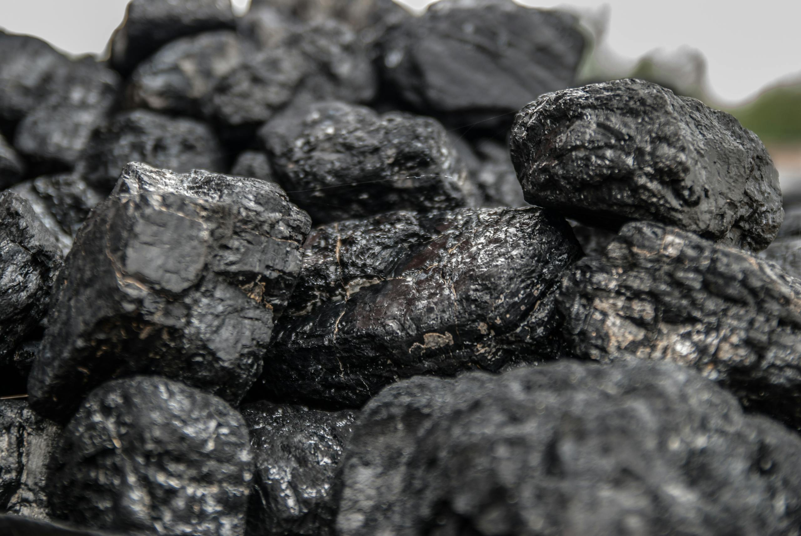 Detailed image of dark, textured coal pieces in a close-up view, highlighting their rugged surface.