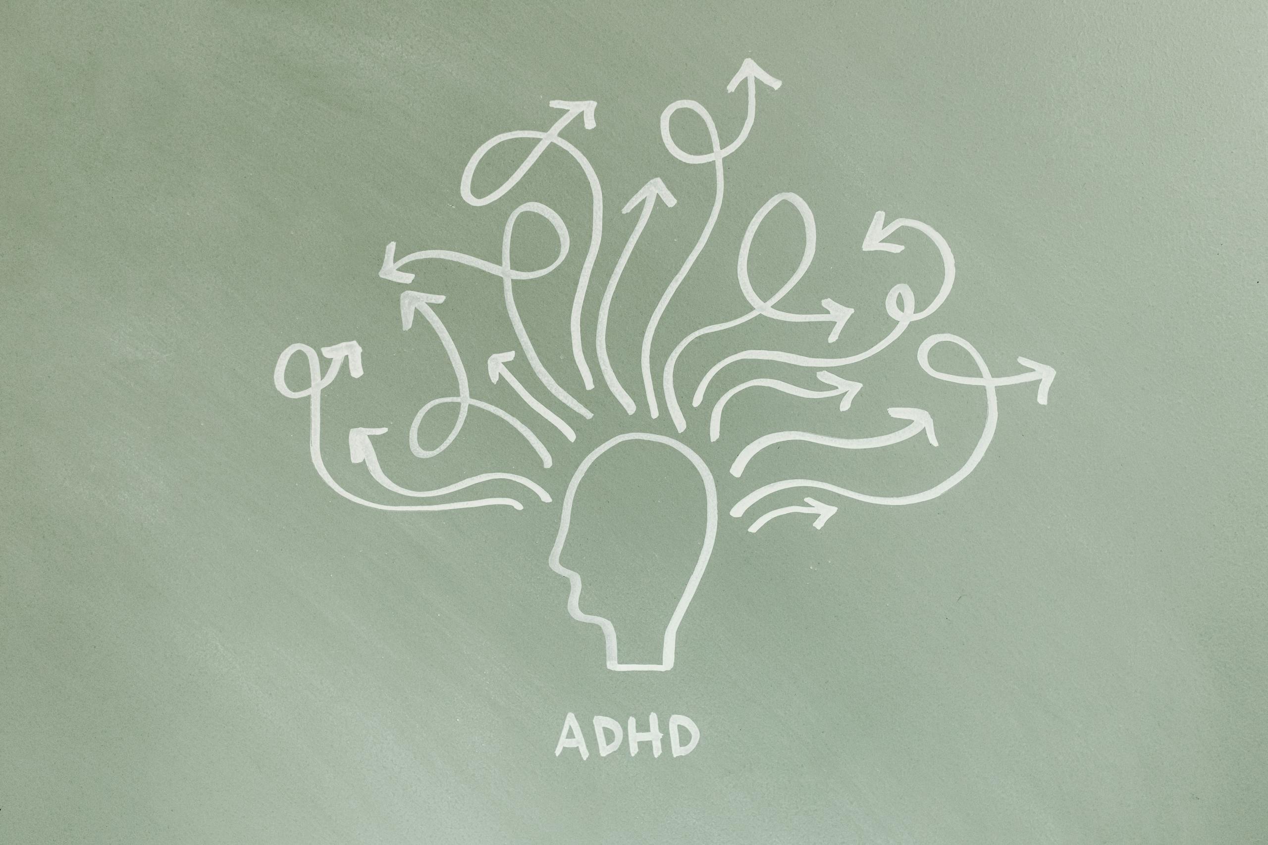 Abstract representation of ADHD with arrows symbolizing scattered thoughts.