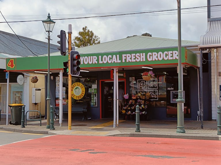 Charming local grocery store in Wellington, New Zealand, showcasing community atmosphere.