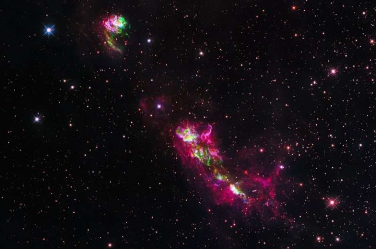 Hubble Spies a Powerful Stellar Blast That Sets Cosmic Clouds Ablaze