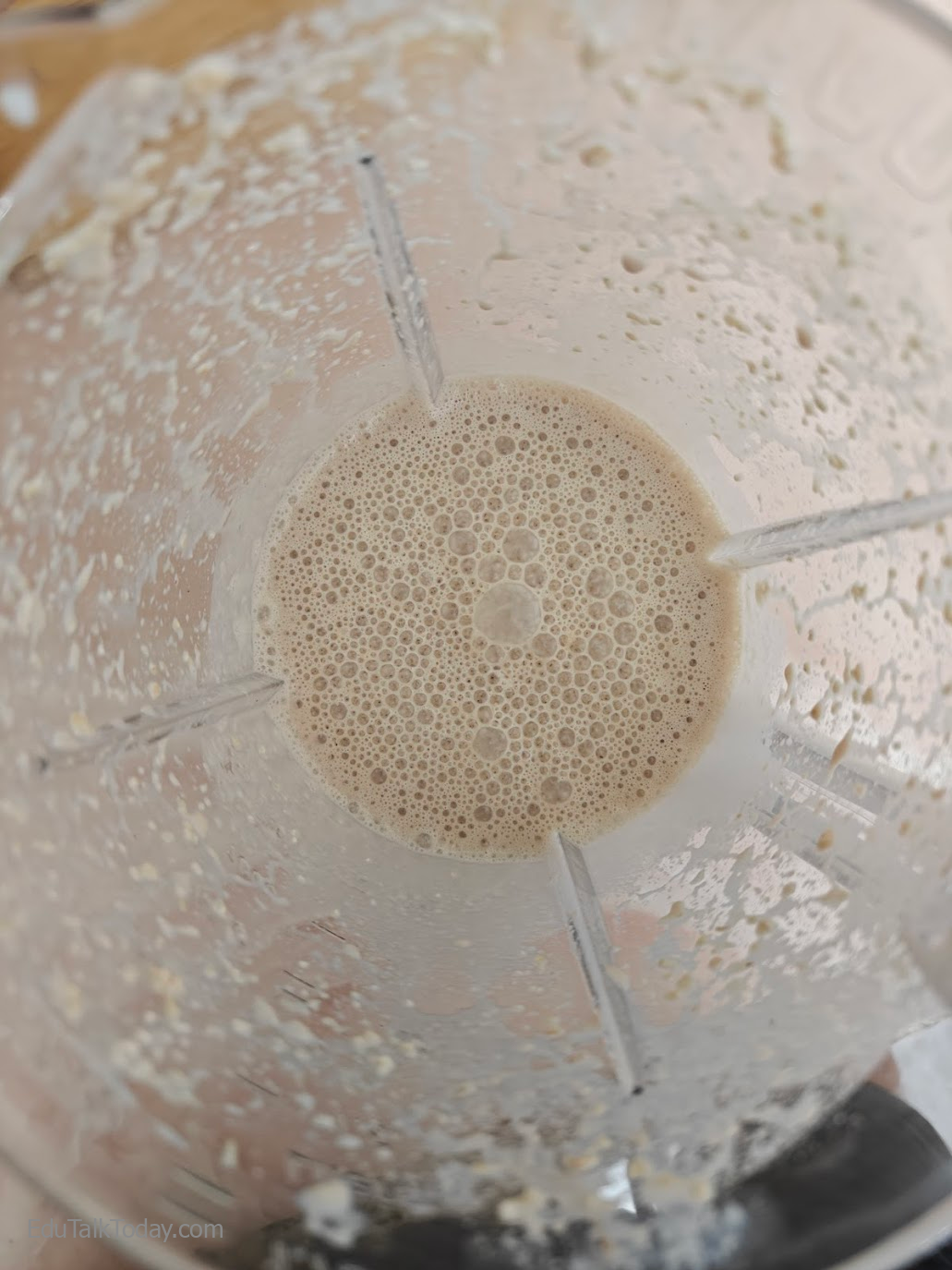 Peanut butter oats smoothie blended until smooth and creamy in blender