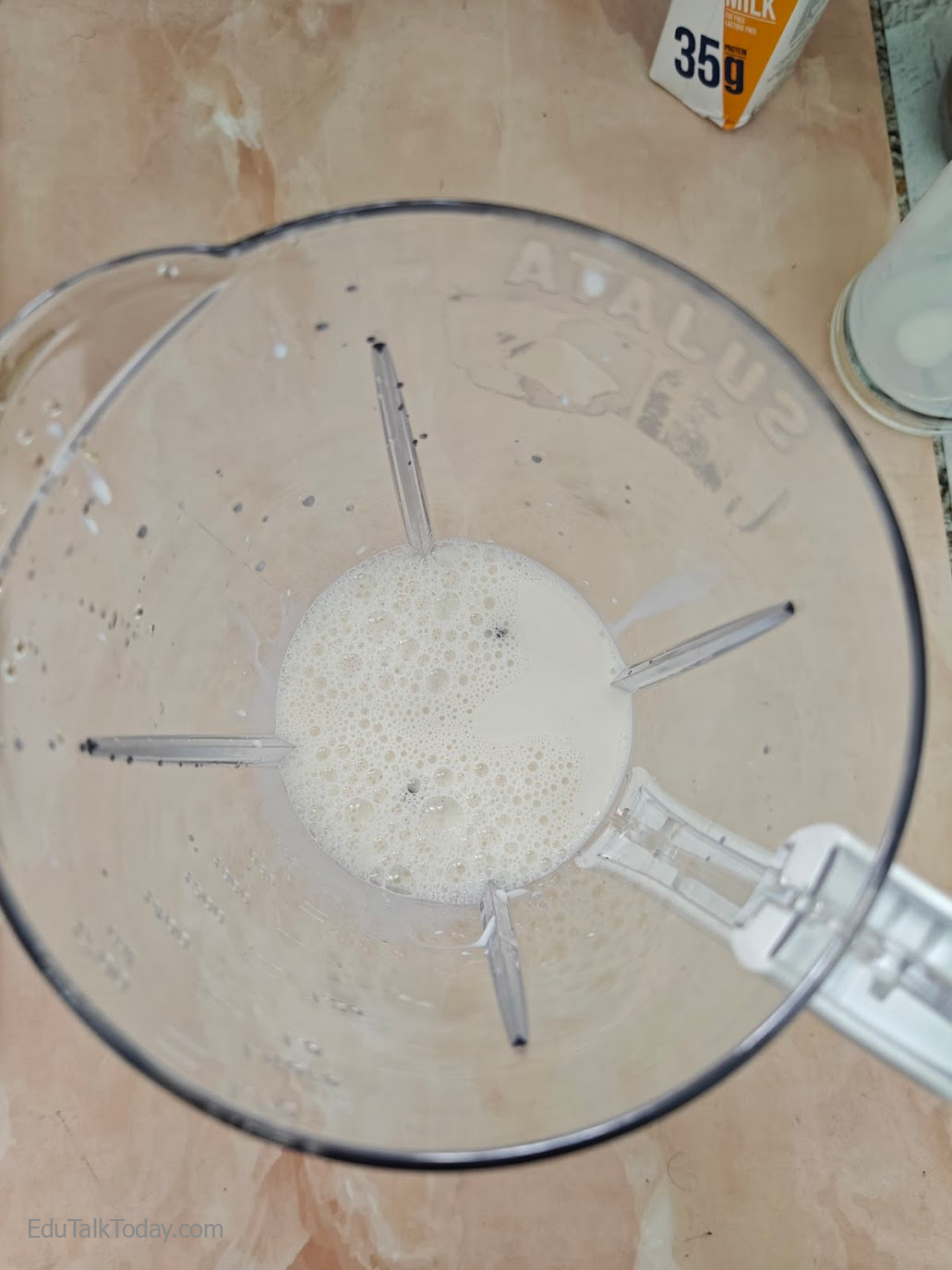 Oats Tahini Protein Smoothie Milk added to Blender